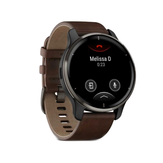 Смарт-годинник Garmin Venu 2 Plus Slate Stainless Steel Bezel With Slate Case And Brown Leather Band