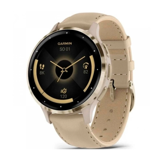 Смарт-годинник Garmin Venu 3S Soft Gold S. Steel Bezel w. French Gray Case and Leather Band (010-02785-55)