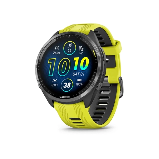 Смарт-годинник Garmin Forerunner 965 Carbon Gray DLC Titanium Bezel with Black Case and Amp Yellow/Black Silicone Band (010-02809-02/12)