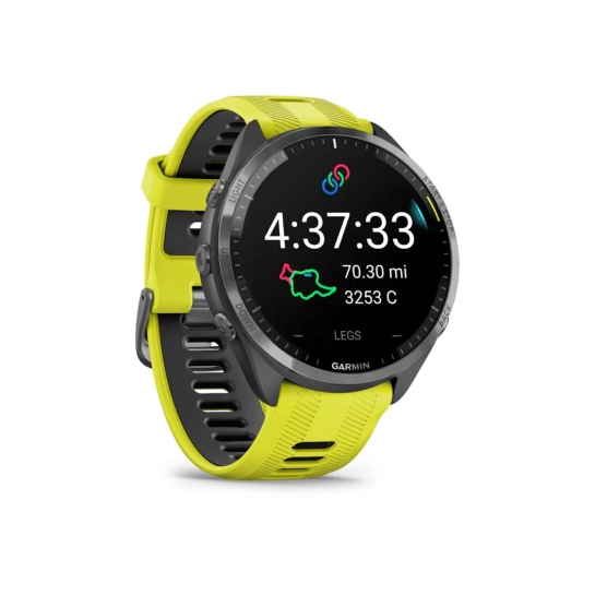 Смарт-годинник Garmin Forerunner 965 Carbon Gray DLC Titanium Bezel with Black Case and Amp Yellow/Black Silicone Band (010-02809-02/12)