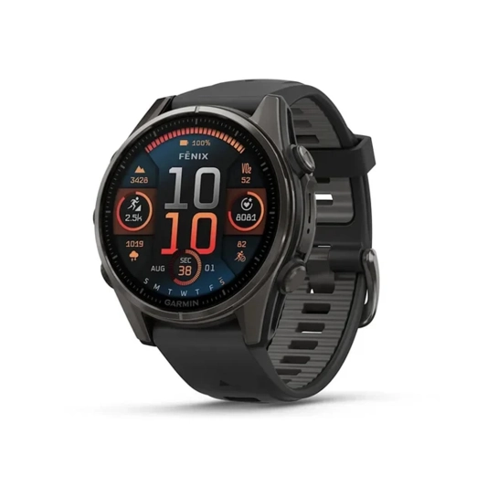 Смарт-годинник Garmin Fenix 8 AMOLED 43mm Sapphire Carbon Grey DLC with Black/Pebble Grey Silicone Band