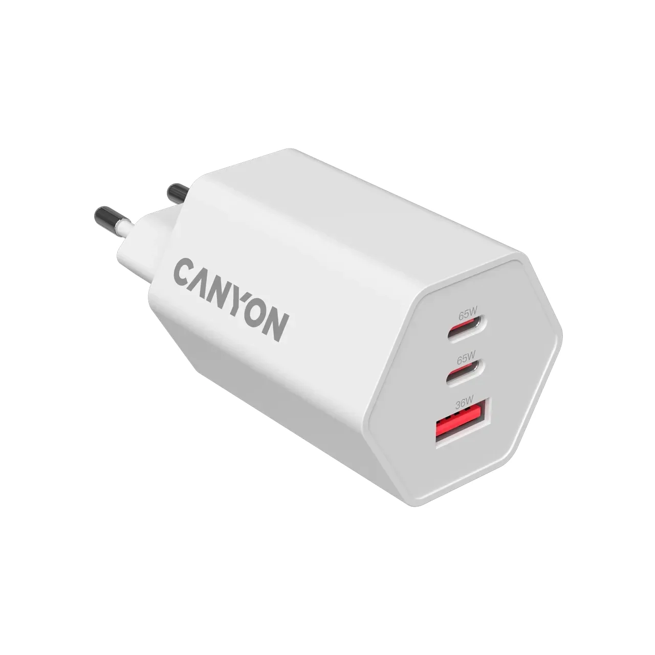 CANYON Адаптер живлення Hexagon 65 3*USB/USB-C 2*USB Type C, 1*USB Type-A, 65 Ват