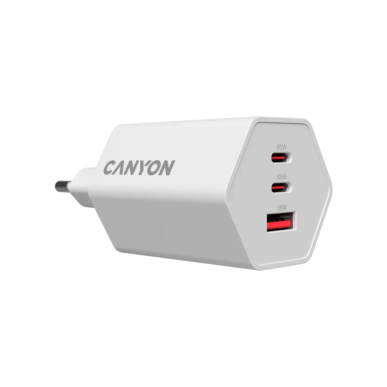 CANYON Адаптер живлення Hexagon 65 3*USB/USB-C 2*USB Type C, 1*USB Type-A, 65 Ват