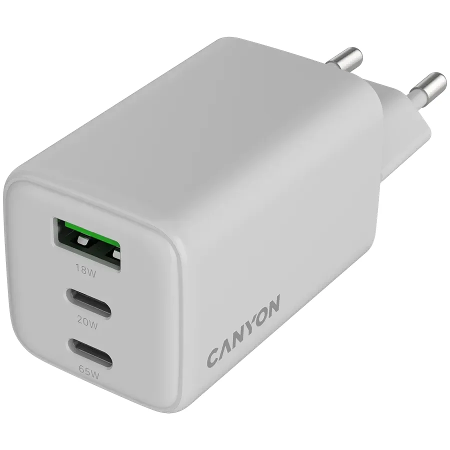 CANYON Адаптер живлення 3*USB/USB-C 2*USB Type C, 1*USB Type-A, 65 Ват