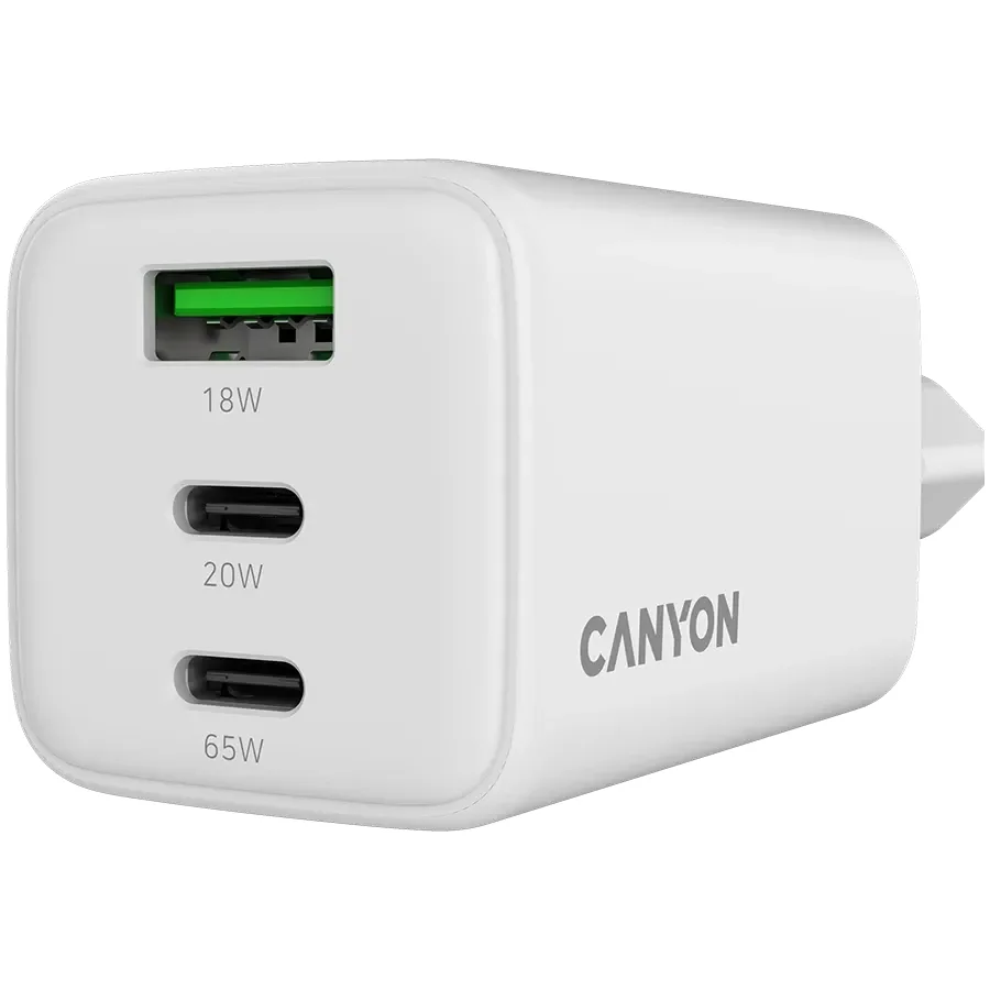 CANYON Адаптер живлення 3*USB/USB-C 2*USB Type C, 1*USB Type-A, 65 Ват