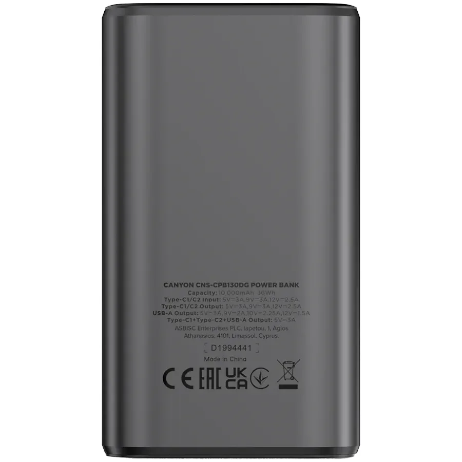 CANYON OnPower 130 Живлення - зарядний пристрій для батареї, Темно-сірий