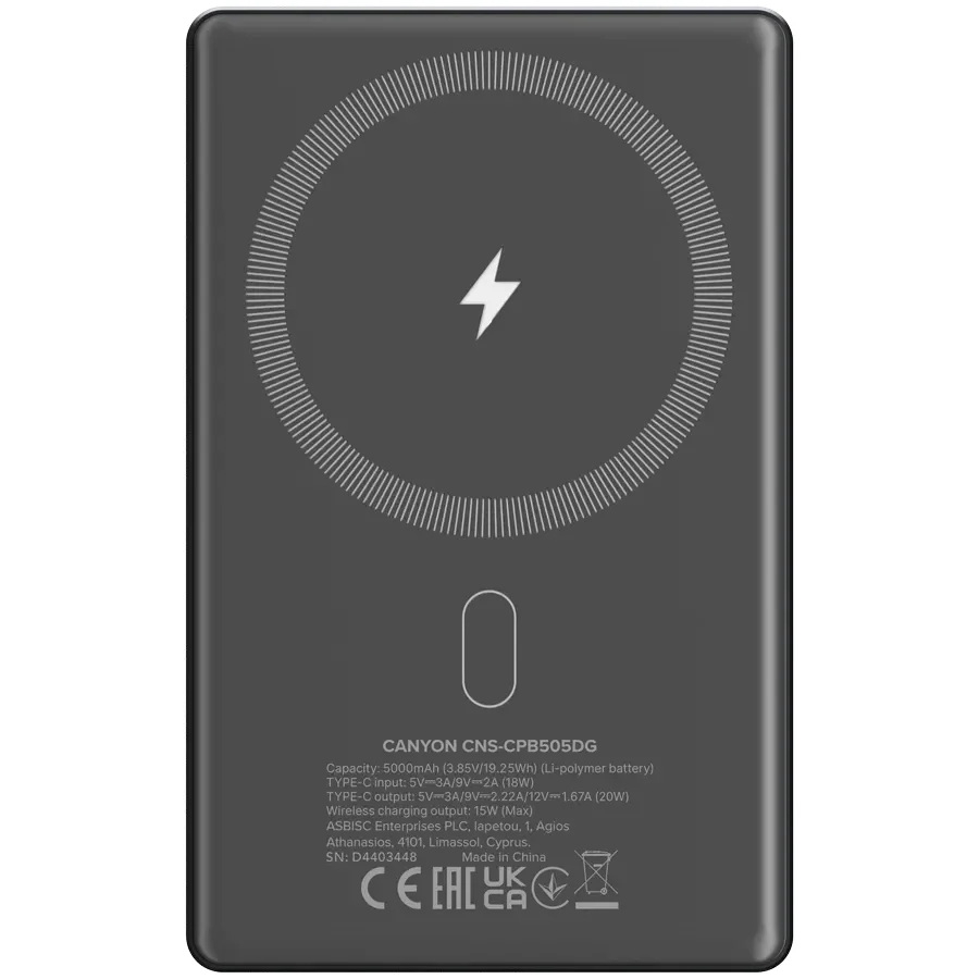 CANYON OnPower 505 Живлення - зарядний пристрій для батареї, Темно-сірий
