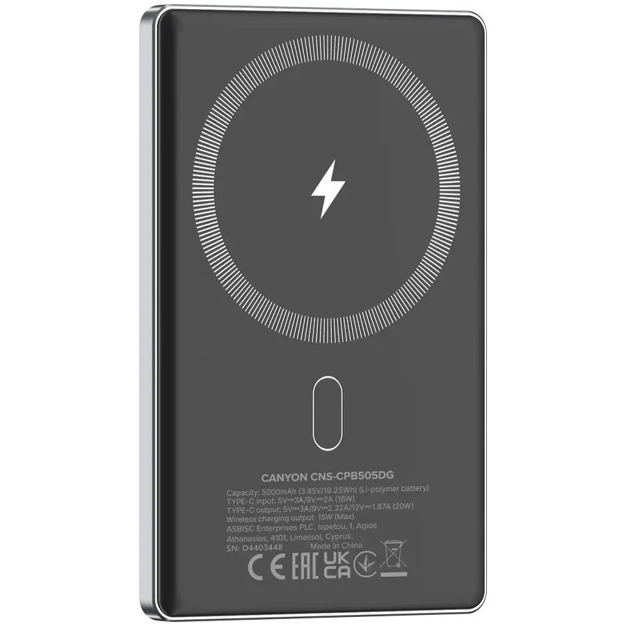 CANYON OnPower 505 Живлення - зарядний пристрій для батареї, Темно-сірий