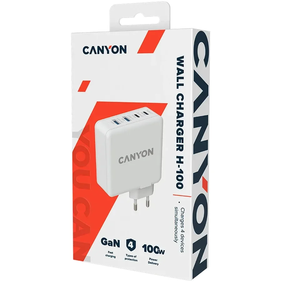 CANYON Адаптер живлення H-100 4*USB/USB-C, 100 Ват