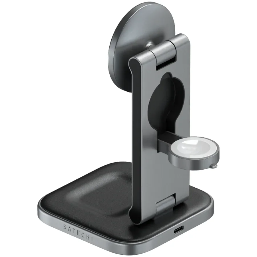 Бездротовий зарядний пристрій Satechi 3-in-1 Foldable Qi2 Stand Space Gray