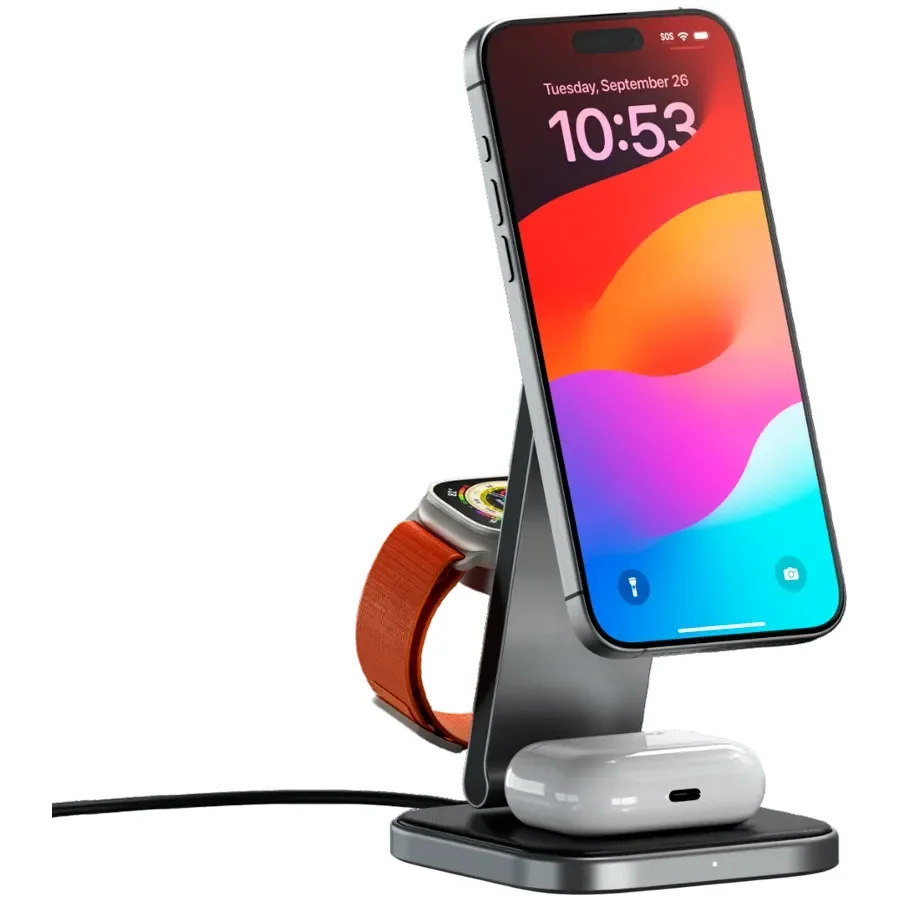 Бездротовий зарядний пристрій Satechi 3-in-1 Foldable Qi2 Stand Space Gray