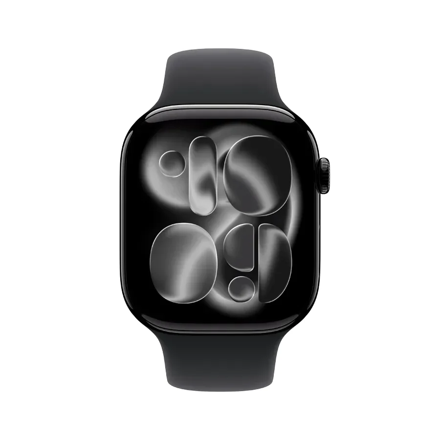 Apple Watch Series 11 GPS,  Спортивний ремінець чорного кольору, M/L, 46mm, Jet Black Aluminium