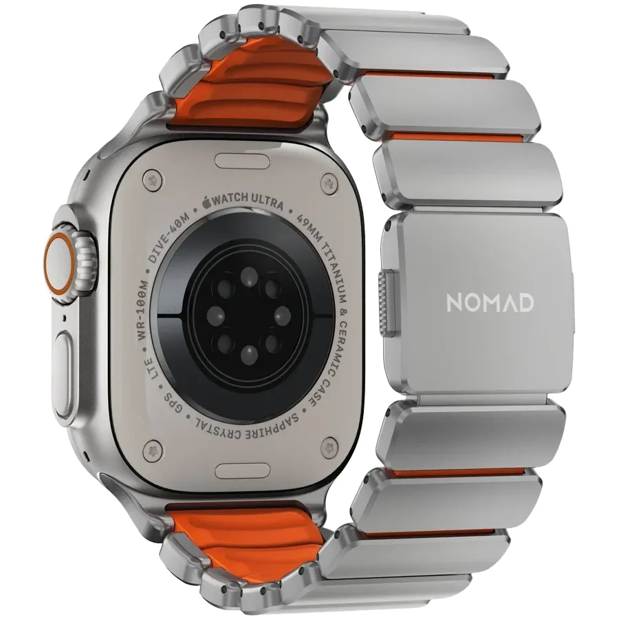 NOMAD Band Extension Stratos Band Natural Hardware/Ultra Orange за Apple Watch 44 mmApple Watch 45 mmApple Watch 46 mmApple Watch 49 mm 46/49 mm