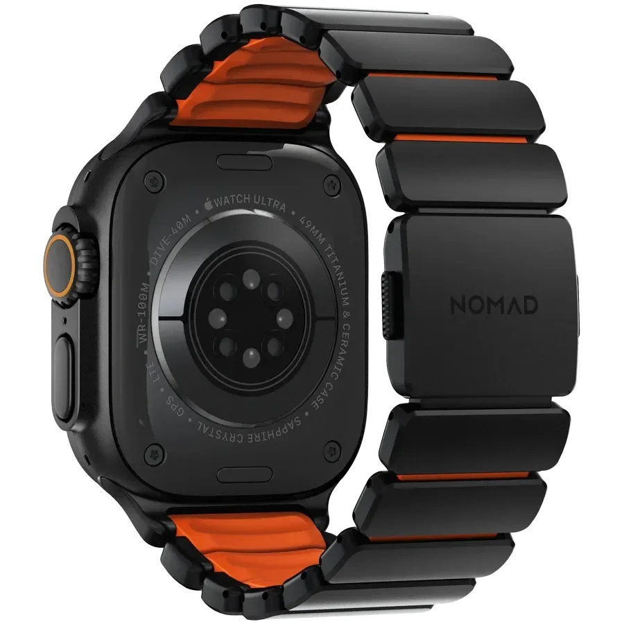 NOMAD Band Extension Stratos Band Black Hardware/Ultra Orange за Apple Watch 44 mmApple Watch 45 mmApple Watch 46 mmApple Watch 49 mm 46/49 mm
