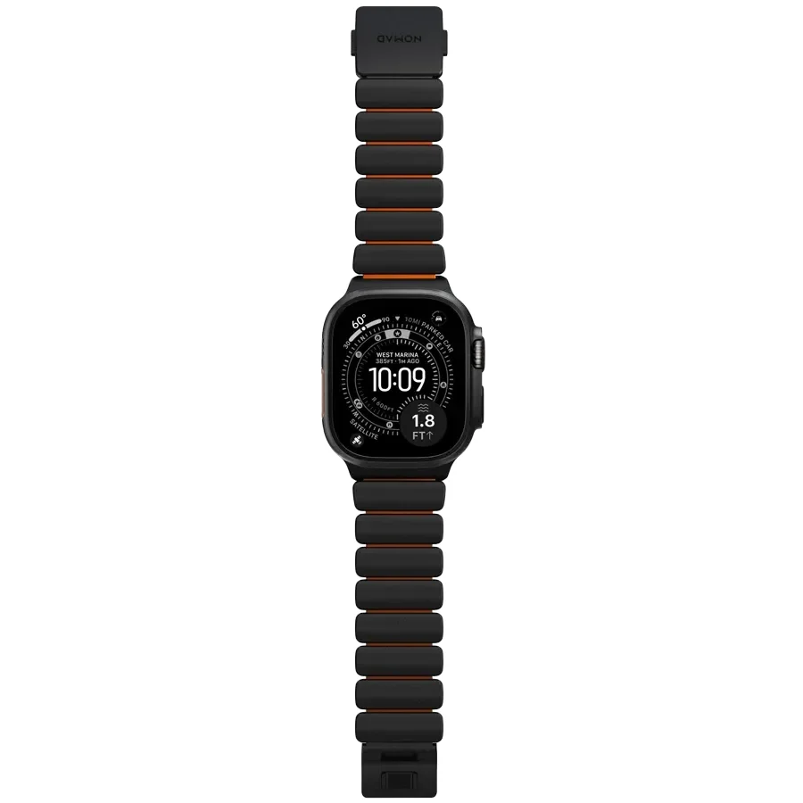 NOMAD Band Extension Stratos Band Black Hardware/Ultra Orange за Apple Watch 44 mmApple Watch 45 mmApple Watch 46 mmApple Watch 49 mm 46/49 mm