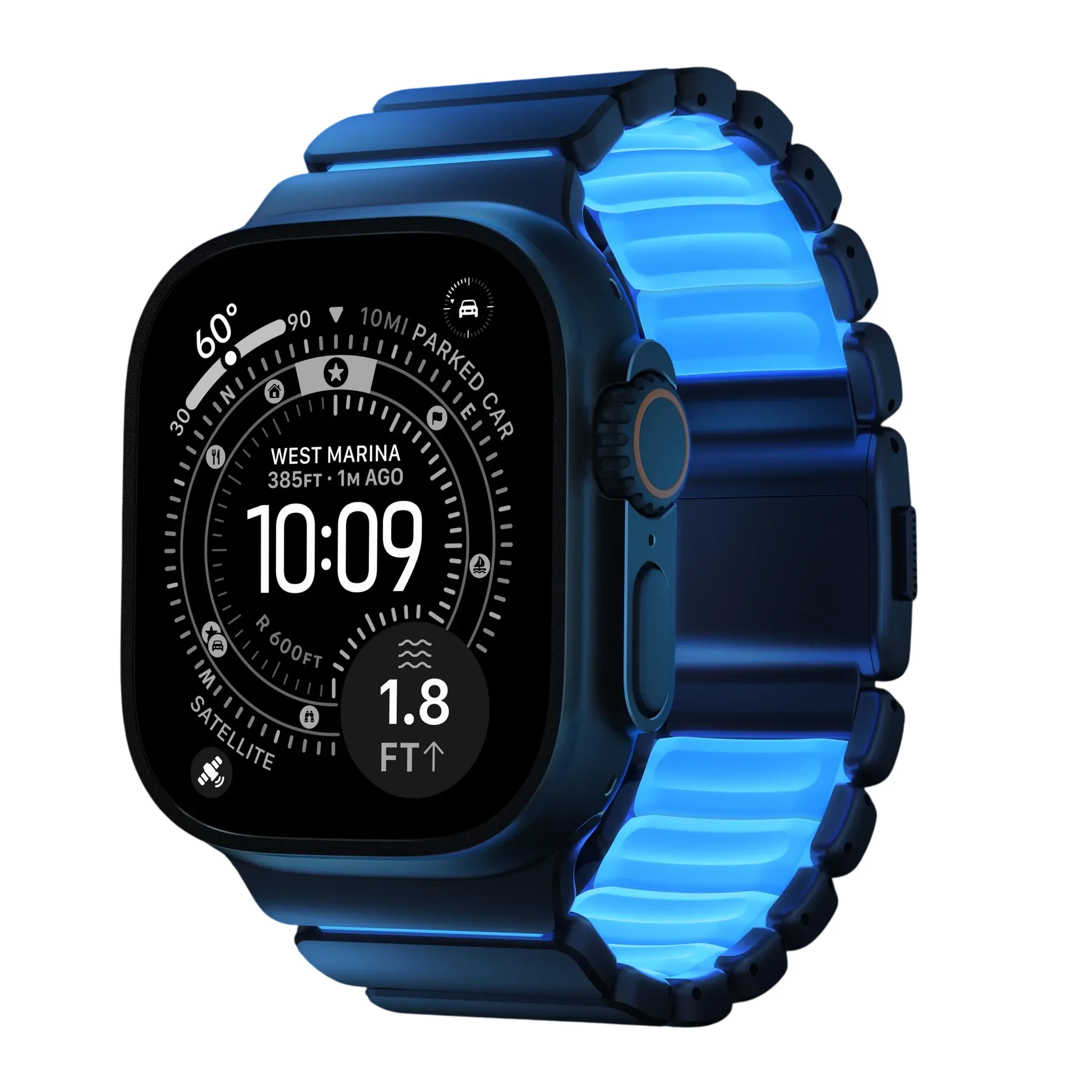 NOMAD Ремінець  for Apple Watch 44/45/46/49 mm, Black/Icy Blue Glow