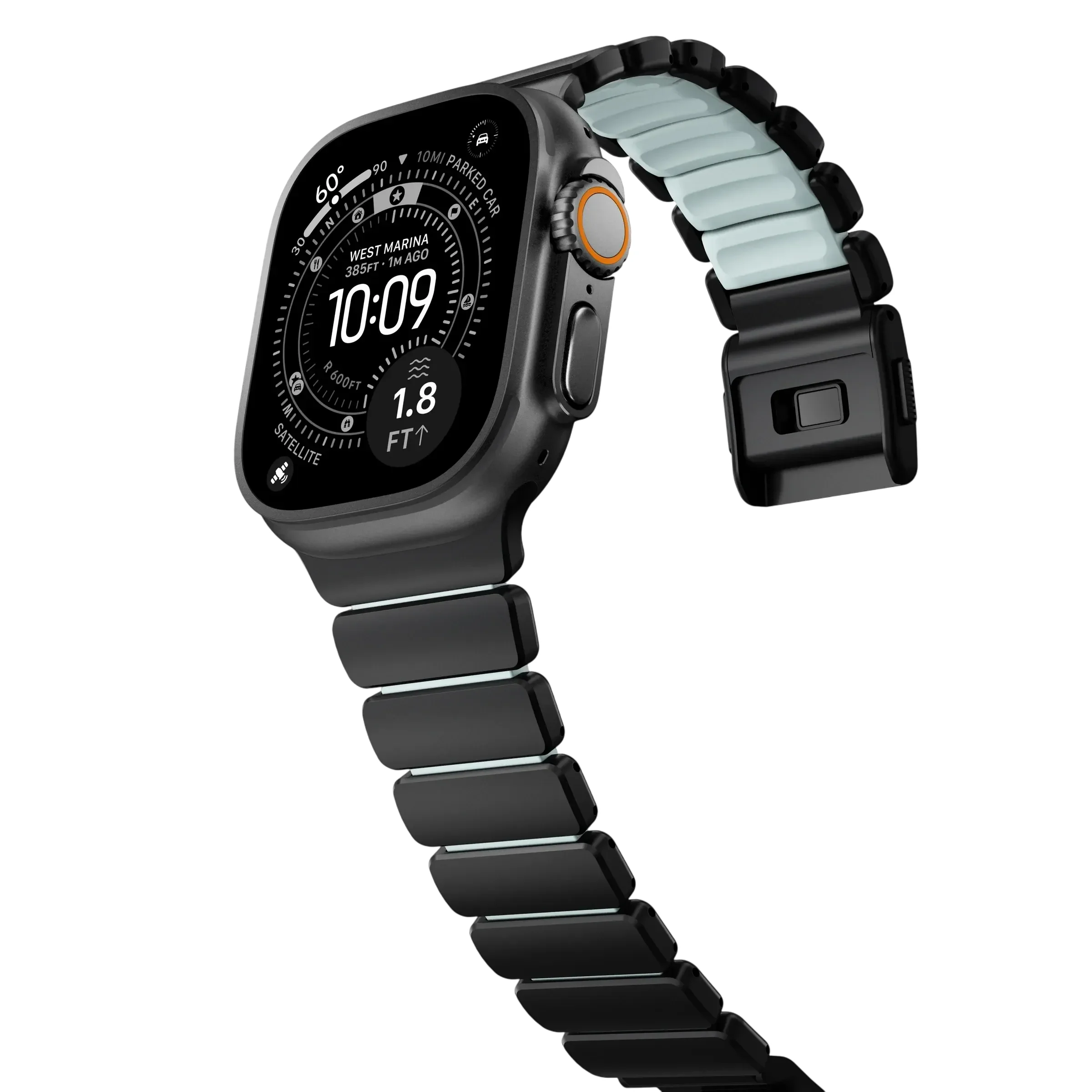 NOMAD Ремінець  for Apple Watch 44/45/46/49 mm, Black/Icy Blue Glow