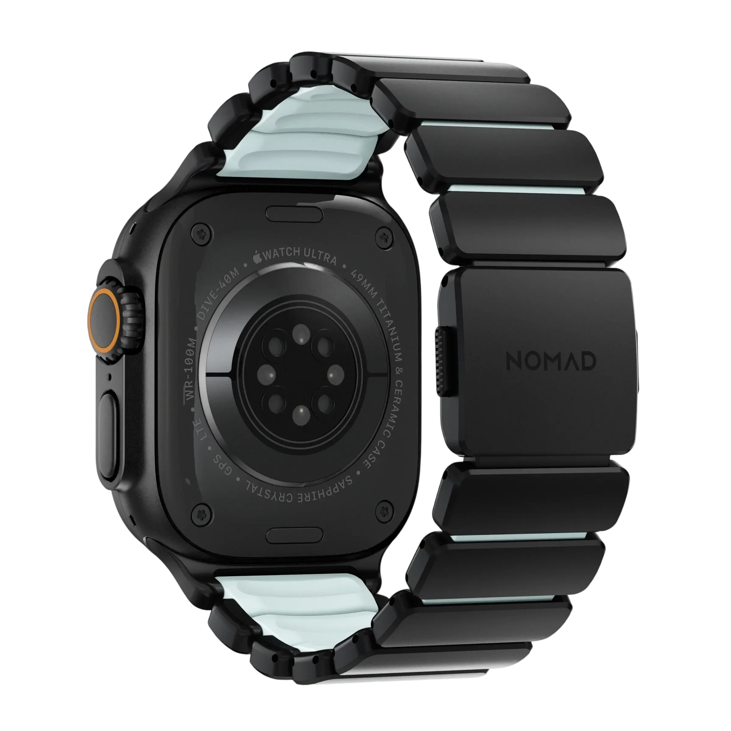 NOMAD Ремінець  for Apple Watch 44/45/46/49 mm, Black/Icy Blue Glow