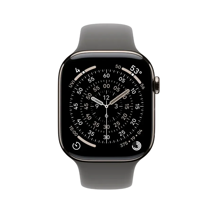 Apple Watch Series 11 GPS + Cellular,  Stone Grey Sport Band, S/M, 46mm, Natural Titanium