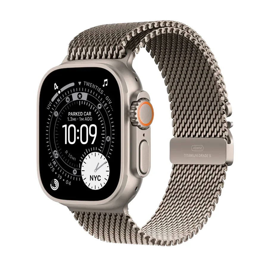 Apple Watch Ultra 3,  Natural Titanium Milanese Loop, L, 49mm, Natural