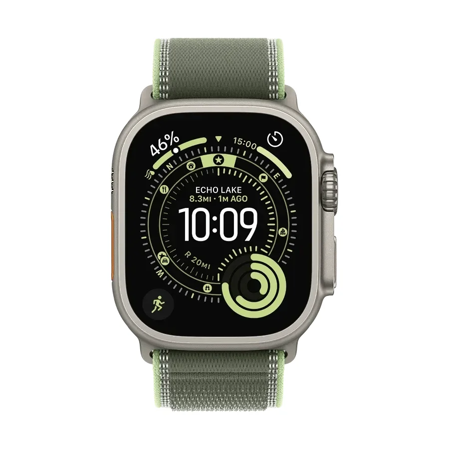 Apple 49mm Trail Loop - M/L Ремінець Trail Loop - Natural Titanium Finish Green/Neon за Apple Watch 44 mmApple Watch 45 mmApple Watch 46 mmApple Watch 49 mm 44/45/46/49 mm
