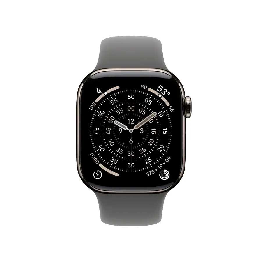 Apple Watch Series 11 GPS + Cellular,  Stone Grey Sport Band, S/M, 42mm, Natural Titanium