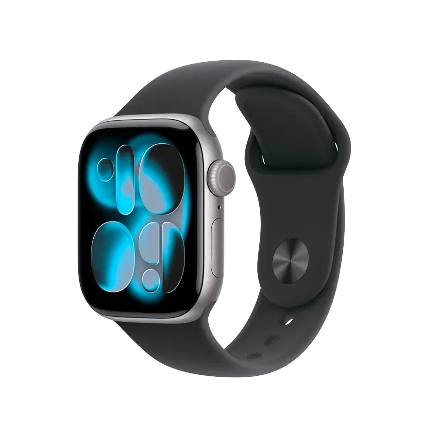 Apple Watch Series 11 GPS + Cellular,  Спортивний ремінець чорного кольору, S/M, 42mm, Space Grey Aluminium