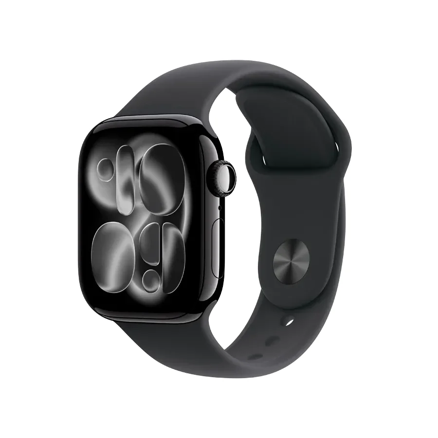 Apple Watch Series 11 GPS + Cellular,  Спортивний ремінець чорного кольору, M/L, 42mm, Jet Black Aluminium