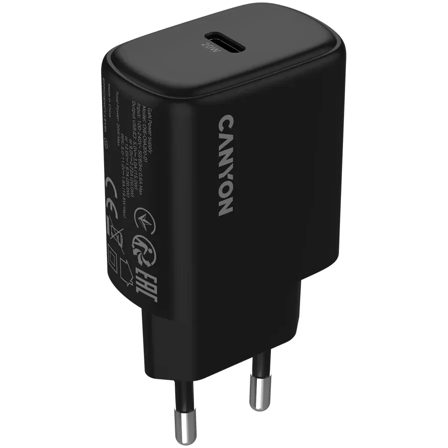CANYON Адаптер живлення OnCharge 200 1*USB-C 1*USB Тип C, 20 Ват