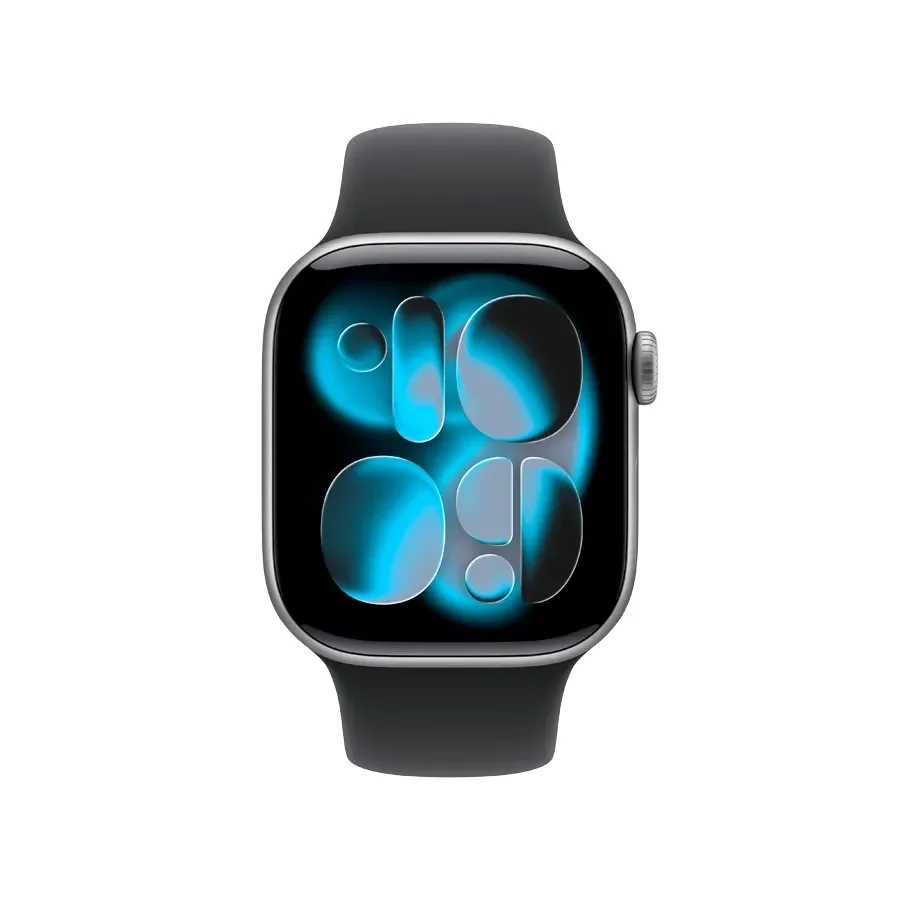 Apple Watch Series 11 GPS,  Спортивний ремінець чорного кольору, M/L, 42mm, Space Grey Aluminium