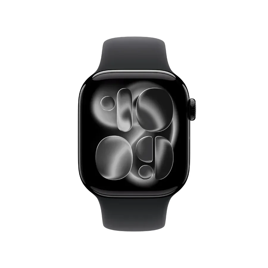 Apple Watch Series 11 GPS,  Спортивний ремінець чорного кольору, S/M, 42mm, Jet Black Aluminium